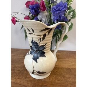 Vintage Brentleigh Ware England Clive Hand Painted Floral Stoneware Pitcher Jug